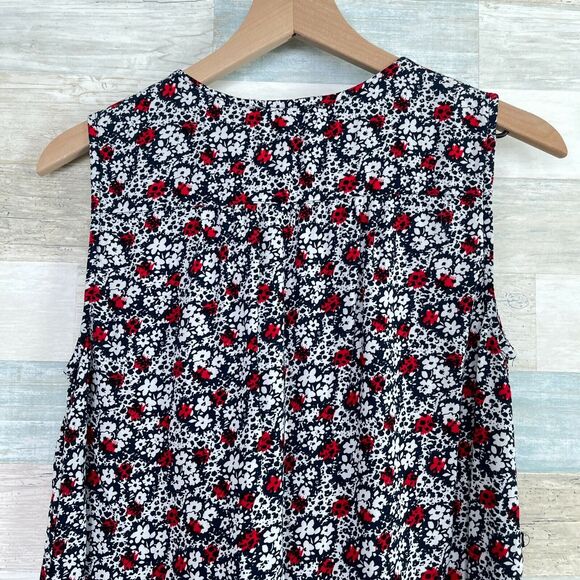 Beach Lunch Lounge Tassel Split Neck Tank Dress Blue Floral Casual Womens Small - Picture 4 of 6